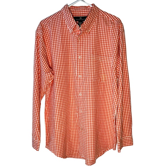 100% Cotton Orange White Checked Button Down Shirt - Picture 1 of 5